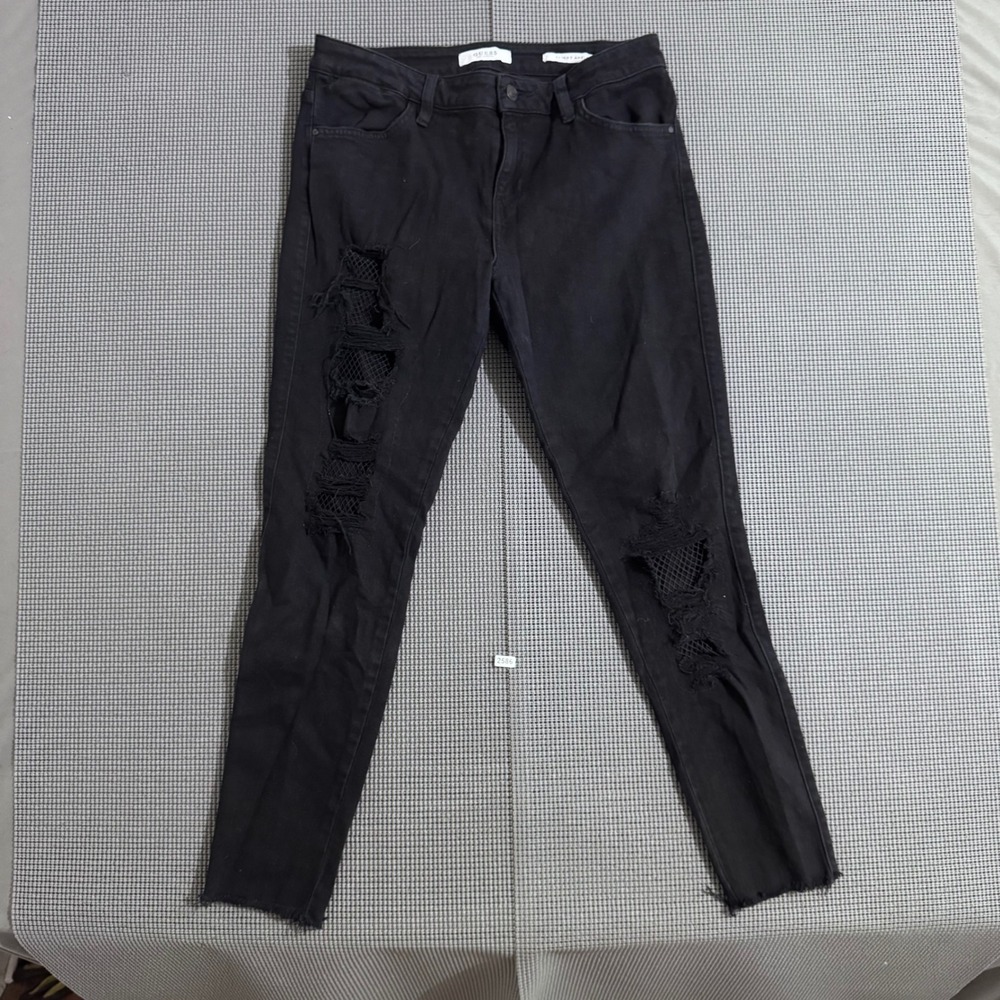 Guess Los Angeles Skinny Ankle Distressed Mesh Black Jeans Size 29